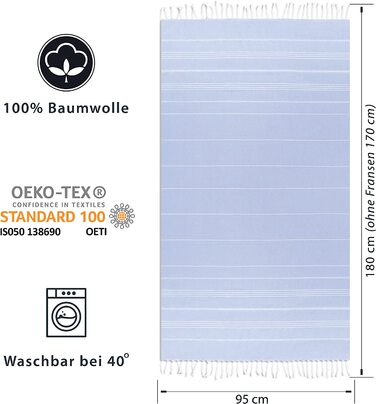 Комплект з 2 рушників laynenburg преміум-класу з бахромою ручної роботи - 100 бавовна - Пляжний рушник XXL 95X180 см-Oeko-TEX 100-Пляжний рушник великий розмір-рушник для сауни і дорожній рушник (2 шт., світло-блакитне)