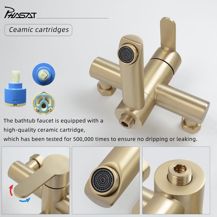 Набір змішувач для ванни PHASAT з душовою лійкою, чорний, настінний монтаж, PTBB13E