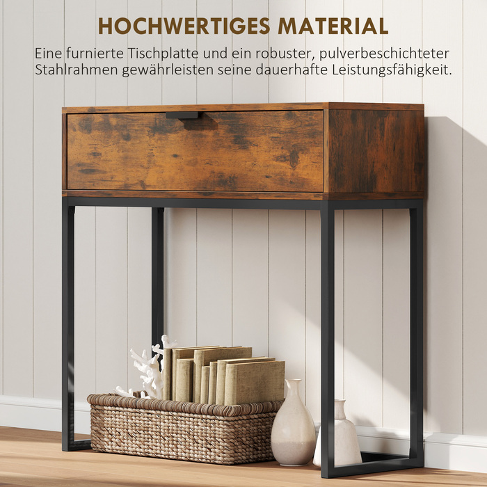 Консольний столик-тумба з ящиком, в індустріальному стилі, для передпокою або вітальні, 80x30x76 см, чорний