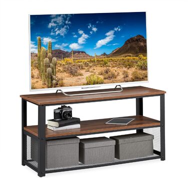 Лавка під телевізор Relaxdays, 3 полиці, метал, під дерево, для вітальні, індустріальний, журнальний столик, ВхШхГ 5100x40 см, коричневий