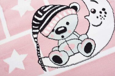Дитячий килим TAPISO, дитячий килим з коротким ворсом, сіро-білий, рожевий, синій, сіро-коричневий, з квітами, місячний кролик, сучасна дитяча кімната (180 х 250 см, рожево-білий)