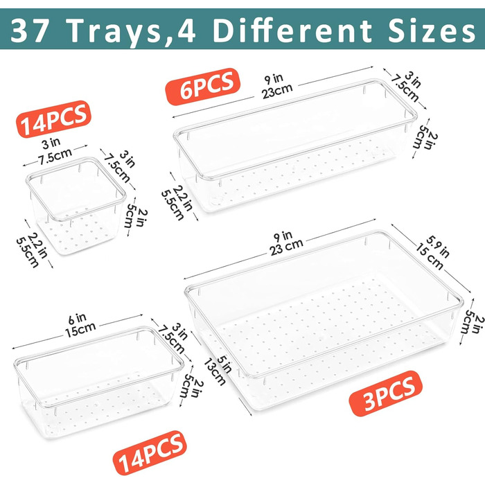 Органайзер для ящиків CLUHERTVY, 4 розміри, прозорий пластик, для туалетного столика, ванної кімнати, кухні, офісу, шафи
