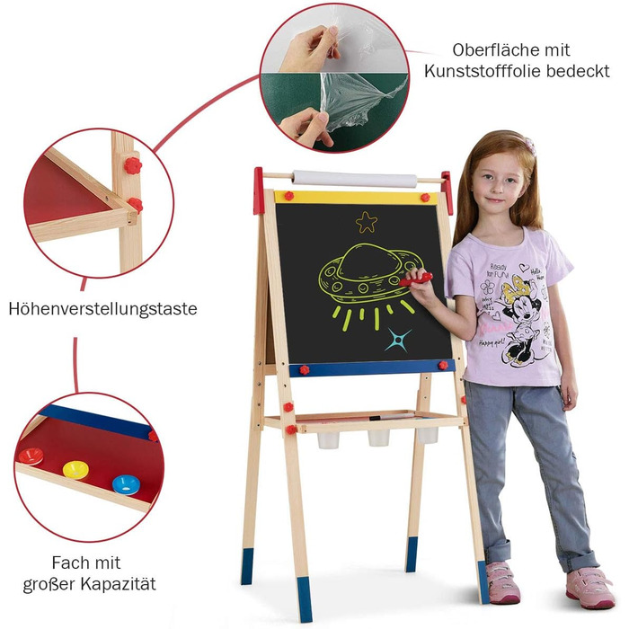 Мольберт для дітей GOPLUS, двосторонній набір для малювання з дошками для крейди та маркерів, регульований стійка, фарби, крейда, ластик, магнітні наклейки