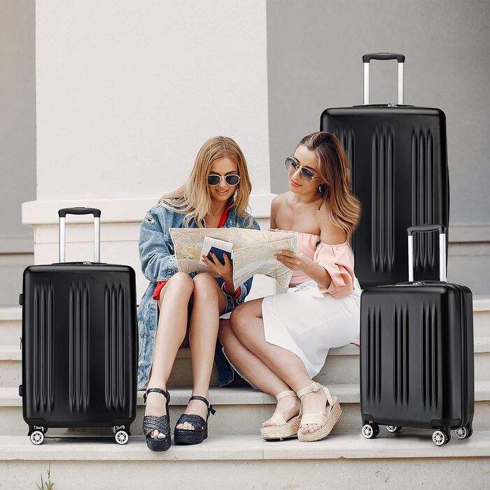 Чемодан KONO Handgepäck Trolley, 55x39x20 см, 37 л, з розширенням, TSA-замок, 4 колеса, чорний