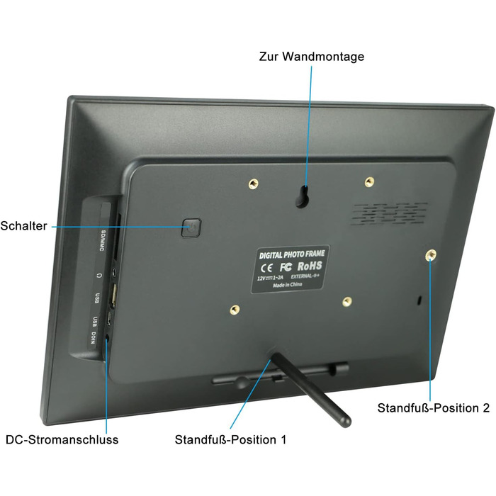 Цифровий фоторамка 10.1 дюйма WiFi з 16GB, IPS сенсорний екран, автоповорот, миттєвий обмін фото та відео через додаток Frameo (Чорний)