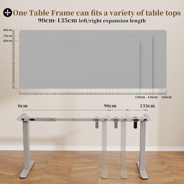 Електричний підйомний механізм для столу 2-ступеневий з пам'яттю, регульовані ніжки, сідайте-стоячи, сірий колір
