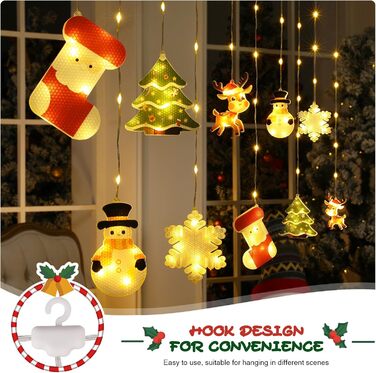 Льоново-новорічна світлодіодна штора-гірлянда Bloomwin з 3D-мотивами, 120 LED, 8 режимів, USB, тепле біле світло, для прикраси вікон та інтер'єру