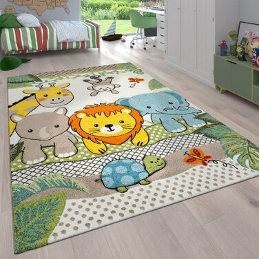 Дитячий килимок Paco Home для дитячої кімнати для хлопчиків з коротким ворсом у вигляді тварин і джунглів, розмір 80x150 см, Колір (120 см круглий, зелений 2)