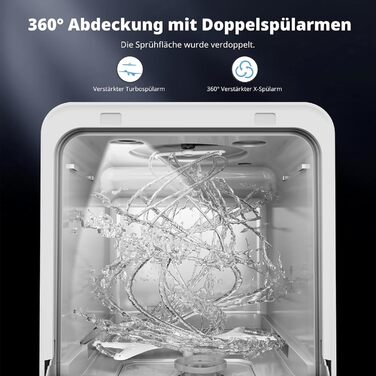 Мийка посуду AIRMSEN Mini для столу з резервуаром для води, ополіскувачем, 9 програм, 37*50 см, ультра-вузька, таймер 1-24 год, 360° подвійний розпилювач, шланг/без шланга, білий