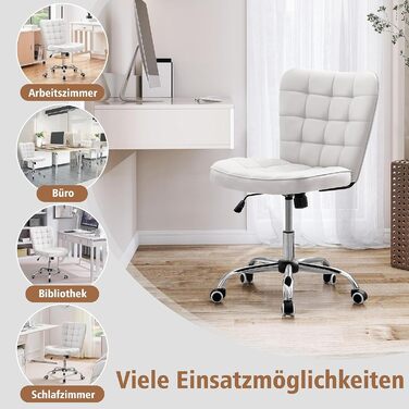 Крісло офісне Yaheetech без підлокітників, обертове, регульоване по висоті, на роликах, штучна шкіра, біле