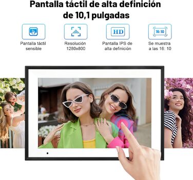 Цифровий фоторамка WiFi 10,1 дюйма, IPS HD сенсорний екран, 32GB, автоматичне обертання, підключення з будь-якого місця, чорний