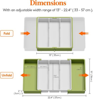 Лоток для столових приборів у шухляді Lifewit, великий лоток для кухонних столових приборів, регульований лоток для столових приборів, пластикові кухонні аксесуари, лоток роздільника, великий, (зелений і білий)