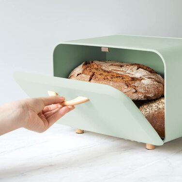 Хлібниця Наварис Хлібниця для зберігання хліба Хлібниця з фронтальним отвором-Хлібниця для зберігання-Хлібниця кошик для хліба металева Хлібниця- (м'ятно-зеленого кольору)