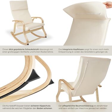 Гойдалка-крісло Tectake з підлокітниками, бежеве - для вітальні, дитячої, годування, спальні (до 150 кг) з подушкою