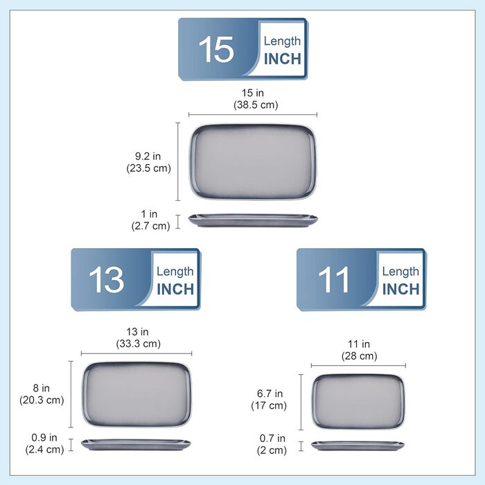 Сервірувальні тарілки та підноси, великі підноси для подачі їжі, керамічні тарілки для розваг, 38,1 см, 33 см, 27,9 см, набір із 3 шт. , для вечірок, для мікрохвильової печі, (сірий)