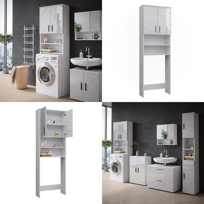 Шафа для пральної машини Vicco Irma, білий глянець, 64x190,5 см, ванна кімната