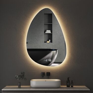 Дзеркало для ванної кімнати з підсвічуванням та годинником Boromal 50x70 см, регулювання яскравості, 3 кольори світла, 2470LM