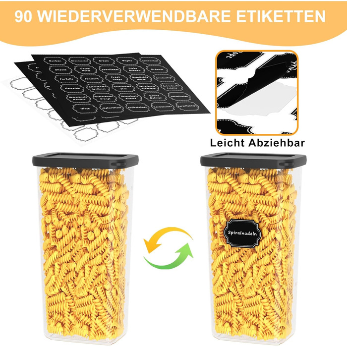 Герметичні контейнери для зберігання продуктів з кришкою, набір 6 шт (1.8л, чорний)