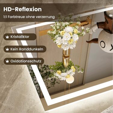 LED дзеркало для ванної кімнати 60x80 см з підсвічуванням, сенсорне керування, регулювання яскравості, 3 кольори світла, антизапар, IP44, вертикальна/горизонтальна орієнтація