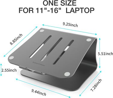 Підставка для ноутбука з алюмінію, сіра, для MacBook Air/Pro, Dell, HP, Lenovo, Microsoft Surface, Samsung (11-16 дюймів)