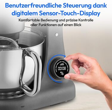 Кухонна машина MEDION MD 12600 Titan: м'ясорубка, 4.6 л чаша з нержавіючої сталі, 800 Вт, тихий двигун, сенсорне дисплею