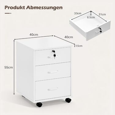 Тумба для документів TUKAILAI на коліщатках, 3 висувні ящики, білий колір, 2 шт.