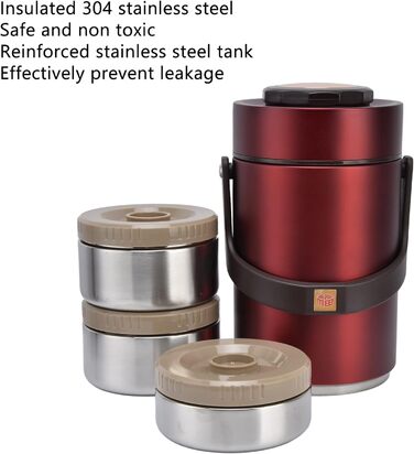 Рівневий контейнер для їжі Thermos, 2,3 л, штабельований, ізольований, герметичний, нержавіюча сталь, для гарячої їжі (червоний), 3-