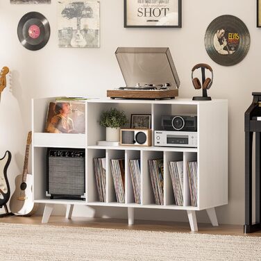 Підставка для платівок велика на 450 альбомів, з полицею для зберігання, біла