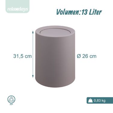 Відро для сміття Relaxdays з кришкою-качалкою, 13 літрів