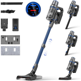 Акумуляторний пилосос з функцією миття підлоги, 45000Pa/550W/60 Min, безщітковий двигун, LED-дисплей, самостійна парковка, для твердих поверхонь, килимів та шерсті тварин, блакитний