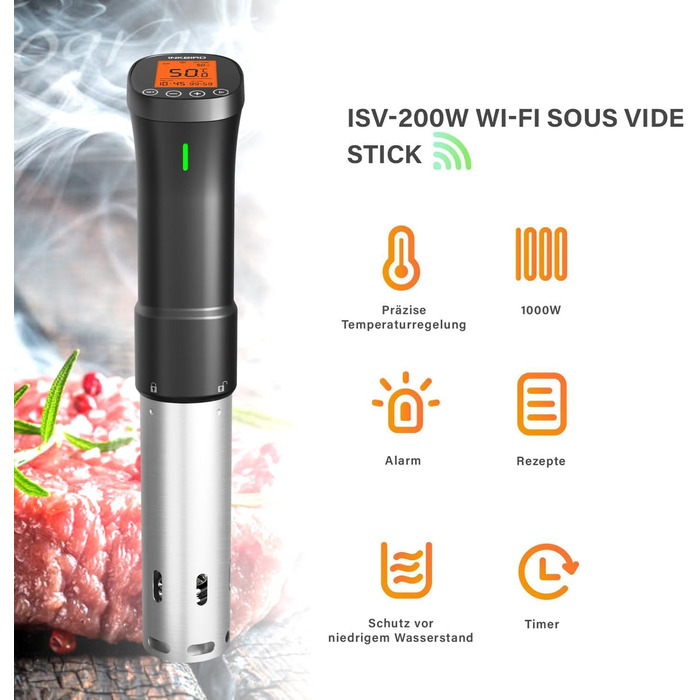 Inkbird Sous Vide Stick 1000 Вт, ISV-200W - су-від прилад з керуванням через додаток, 360° циркуляція, 0°C-90°C