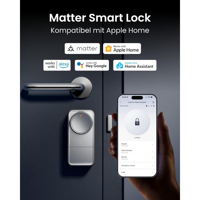 SwitchBot Smart Lock Pro Matter Silver: Розумний замок з акумулятором, підтримка Matter, WiFi, Apple Home, Alexa, Google Home, IFTTT