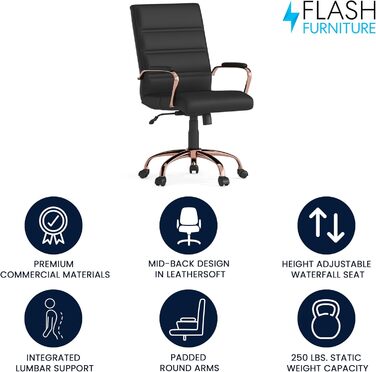 Крісло шеф Flash Furniture, обшите білою шкірою, з червонозолотим каркасом, 61 x 58,5 x 103,5 см