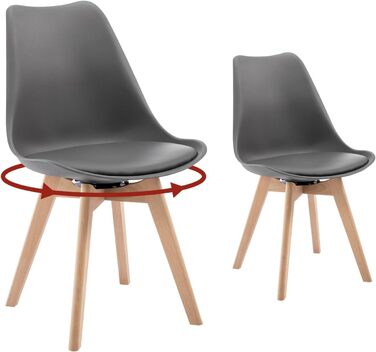 Набір з 2-х обертових кухонних стільців Woltu для їдальні, з масиву дерева та штучної шкіри, сірого кольору, до 120 кг