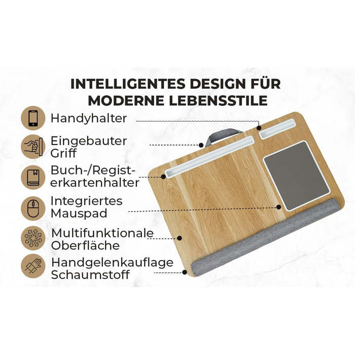 Підставка для ноутбука в ліжко та диван з подушкою, тримач для телефону та підставка для зап'ястя – підходить для ноутбуків до 17' – легка та комфортна для офісу, навчання та відпочинку (Сіра)