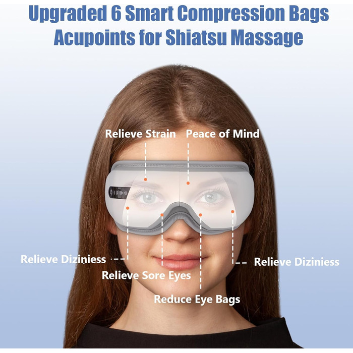 Маска для очей Luckits з підігрівом та Bluetooth, для зняття набряків та сухості, з вібрацією та музикою