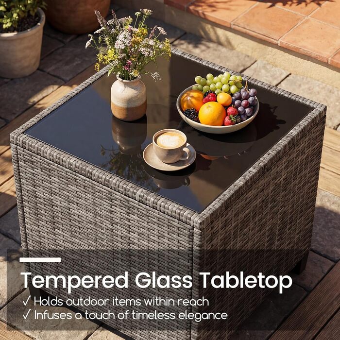 Набір садових меблів GIANTEX з ротангу для балкона та саду: 2 крісла та стіл, сірий з сірим (3 предмети) з подушками