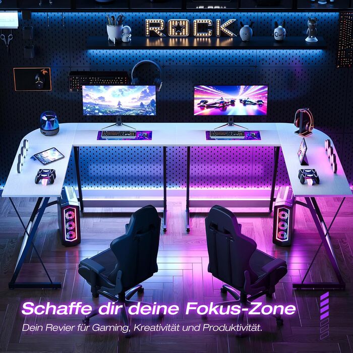 Ігровий стіл ODK, L-подібний кутовий стіл для геймінгу та офісу, 120x120 см, білий