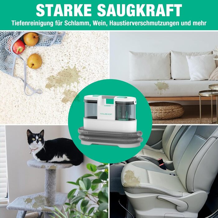 HAUSHOF StainZapper Pro: Миючий пилосос для килимів та меблів, 450W, 12kPa, 1.5+0.8L, з миючим засобом та щіткою для швів. Ефективний видалення плям з килимів, диванів, меблів та авто. Модель HH23111