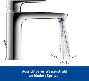 Змішувач для ванної кімнати Duravit B.1, висота виливу 110 мм, керамічна картридж, хром (з комплектом для зливу з тягою)