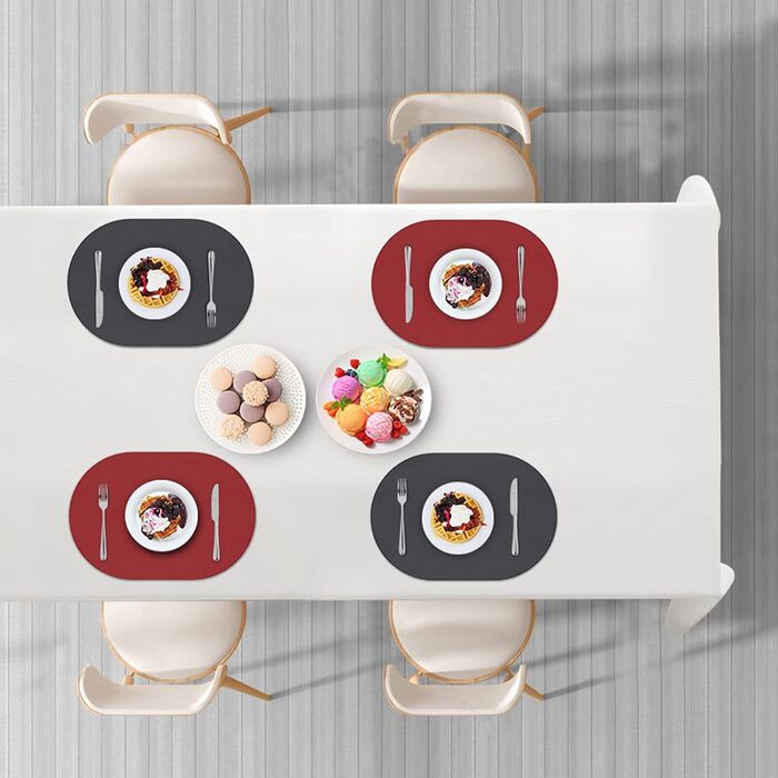 Силиконові серветки на стіл, овальні серветки для обіднього столу, набір 4 шт., неслизькі, водонепроникні, термостійкі, килимки для тераси (вишнево-червоний, овальні)