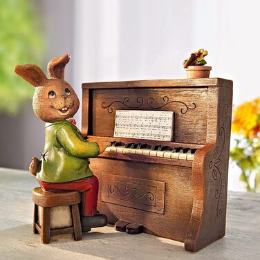 Музична скринька із зображенням піаніно і кролика, 2 предмета, пасхальне прикраса, Великодній кролик, піаніно висотою 13 см з механічною музичною скринькою, що настроює всіх птахів