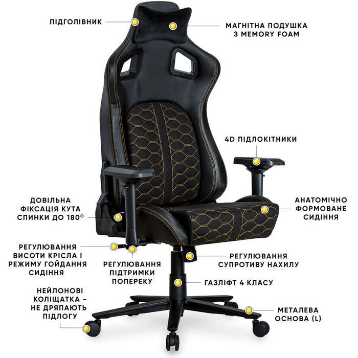 Геймерське крісло Cyberlux Hermes Fabric Black Gold (арт. GM-403 B)