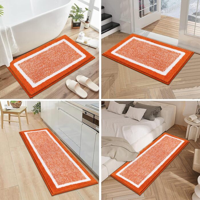 Набір килимків для ванної кімнати Pauwer, 3 шт. (душовий килимок, килимок для туалету), мікрофібра, антиковзаючі, машинне прання, плюшеві, 18'x26'+18'x48'+U Shape 20'x24', помаранчевий/червоний, в смугастий візерунок (Sunset Chevron)