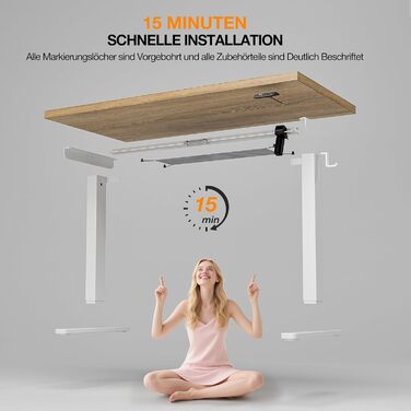 Регульований стіл 120x60 см, електричний з функцією пам'яті, стоячий/сидячий комп'ютерний стіл. Керування кабелями та гачки, регульований підйомний стіл для офісу та дому – Білий. (Світло-русявий, 100 см)