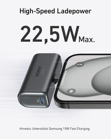 МАг, 22,5 Вт, складаний USB-C, сумісний з iPhone, Galaxy, Huawei, iPad (чорний), 5000