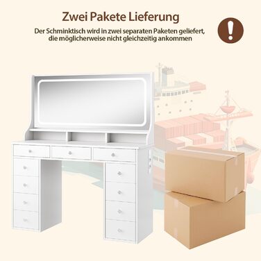 Діплекс туалетний столик з підсвіткою, 110 см, з 11 шухлядами та LED-дзеркалом, білий. Сучасний туалетний столик для спальні та гардеробної