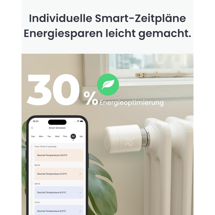 SwitchBot Розумний термостат на радіатор Bluetooth з керуванням через додаток та таймером, енергозбереження, сумісний з Alexa, Apple HomeKit та Home Assistant (потрібен Hub)