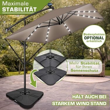 Прямокутна садова парасолька tillvex® Alu 330 см з LED-підсвіткою, ручкою та чохлом, колір Капучино — Алюмінієвий зонт-ампел з стійкою, захистом від вітру та UV-променів, водонепроникний, поворот на 360°
