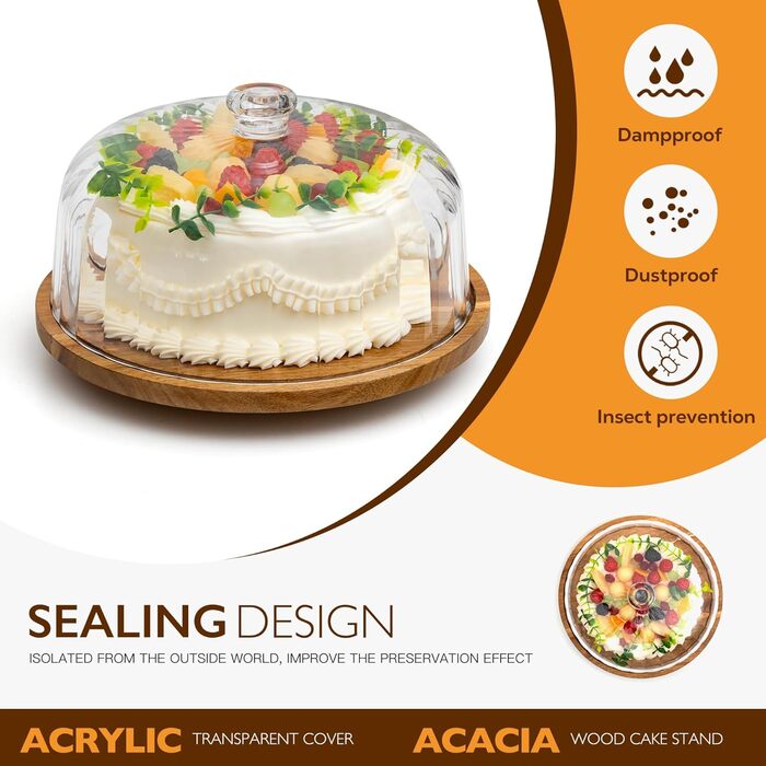 Дзеркальний піднос для тортів Vacream з кришкою, поворотний, дерев'яний Lazy Susan, для вечірок, дня народження, подарунок для кондитера (30,5 см)